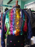 Rainbow Sequin Color Shift Bomber Jacket