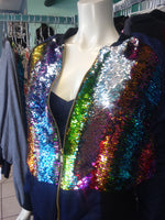 Rainbow Sequin Color Shift Bomber Jacket