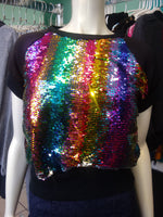 Rainbow Sequin Color Shift Pullover Top