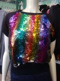 Rainbow Sequin Color Shift Pullover Top