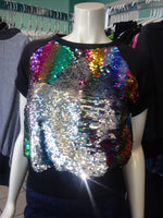 Rainbow Sequin Color Shift Pullover Top