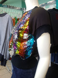 Rainbow Sequin Color Shift Pullover Top