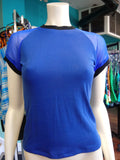 Bright Blue Mesh Sleeve and Brushed Knit Pullover with Black Trim