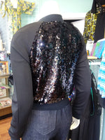 Black Sequin Bomber Jacket with Side Pockets