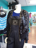 Black Sequin Bomber Jacket with Side Pockets