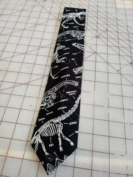 Dinosaur Skeleton Neckties in bow tie, skinny tie, and standard tie styles, kids or adult sizes