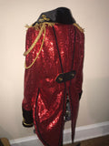 Circus Ringmaster Sequin Tail Coat in Red, Black and Gold