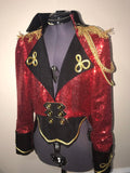 Circus Ringmaster Sequin Tail Coat in Red, Black and Gold