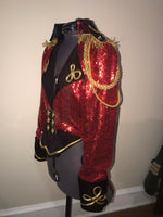 Circus Ringmaster Sequin Tail Coat in Red, Black and Gold