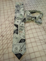 Money Dollars and Coins Neckties in bow tie, skinny tie, and standard tie styles, kids or adult sizes