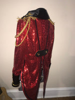 Circus Ringmaster Sequin Tail Coat in Red, Black and Gold