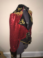 Circus Ringmaster Sequin Tail Coat in Red, Black and Gold