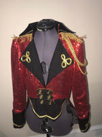 Circus Ringmaster Sequin Tail Coat in Red, Black and Gold