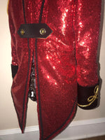 Circus Ringmaster Sequin Tail Coat in Red, Black and Gold