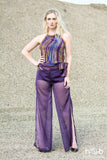 Purple Chiffon Harem Pants with Side Thigh Slits and Jersey Shorts Lining