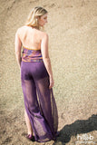 Purple Chiffon Harem Pants with Side Thigh Slits and Jersey Shorts Lining