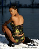 Snakeskin Print Strapless Swimsuit, with Slashed Detailing