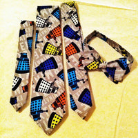 Dr. Who Dalek Neckties in bow tie, skinny tie, and standard tie styles, kids or adult sizes