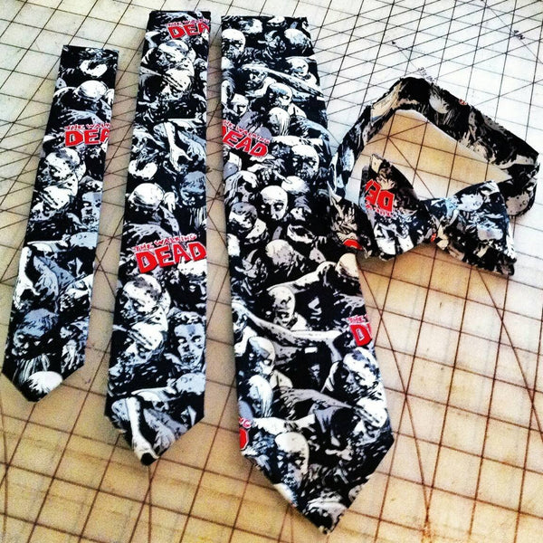 Walking Dead Neckties in bow tie, skinny tie, and standard tie styles, kids or adult sizes