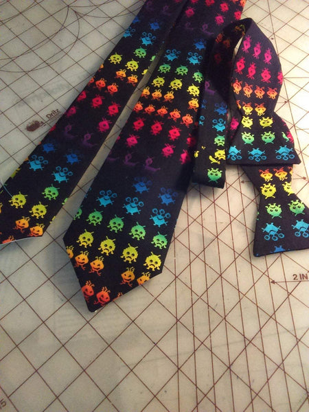 Atari Space Invader Neckties in bow tie, skinny tie, and standard tie styles, kids or adult sizes