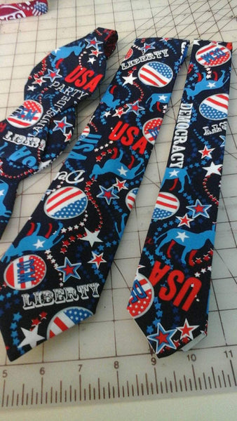 Democratic Party Neckties in bow tie, skinny tie, and standard tie styles, kids or adult sizes