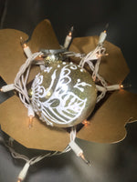 Large Hand Painted Ornament with Henna Art on Gold Glitter Glass Bulb