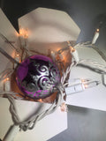 Medium Hand Painted Purple and Silver Glass Ornament with Henna Art