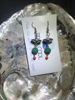 Red, Turquoise and Silver Drop Earrings with Stainless Steel Ear wires