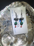 Red, Turquoise and Silver Drop Earrings with Stainless Steel Ear wires