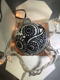 Large Hand Painted Ornament with Henna Art in Black and White