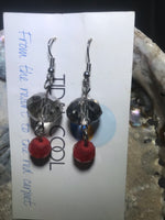 Red and Crystal Drop Earrings with Stainless Steel Ear wires