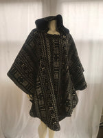 Long African Mudcloth Cape with Hood in Black and White