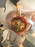 Medium Hand Painted Red and Gold Christmas Ornament with Henna Art