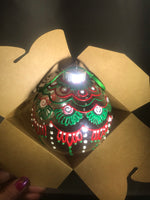 Extra Large Hand Painted Clear Glass Ornament with Red and Green Henna Art