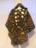 Long African Mudcloth Cape with Hood in Black, Brown and White