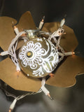 Large Hand Painted Ornament with Henna Art on Gold Glitter Glass Bulb