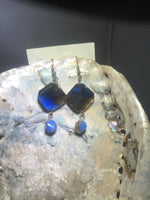 Blue and Gold Drop Earrings with Stainless Steel Ear wires