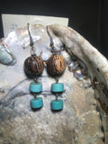 Wood and Turquoise Drop Earrings with Stainless Steel Ear wires