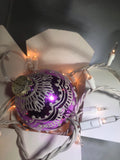 Large Hand Painted Purple and White Glass Ornament with Henna Art