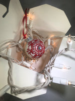 Small Hand Painted Red and White Glass Ornament with Red Henna Art