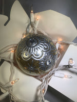 Large Hand Painted Ornament with Henna Art on Gold Glitter Glass Bulb