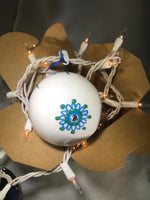 Large Hand Painted Ornament with Henna Art in Blue and Green