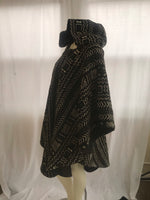 Long African Mudcloth Cape with Hood in Black and White