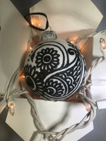 Large Hand Painted Ornament with Henna Art in Black and White