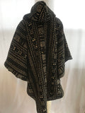 Long African Mudcloth Cape with Hood in Black and White