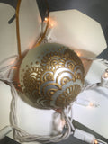 Large Hand Painted Ornament with Henna Art on White Satin Glass Bulb