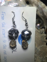 Grey and Crystal Earrings with Stainless Steel Earwires