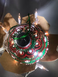 Extra Large Hand Painted Clear Glass Ornament with Red and Green Henna Art