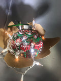 Extra Large Hand Painted Clear Glass Ornament with Red and Green Henna Art