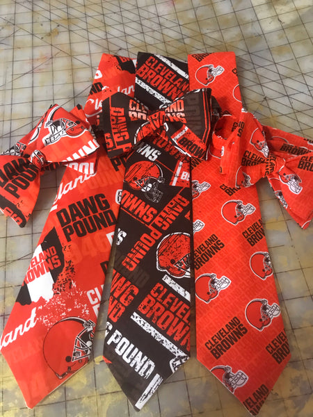 Cleveland Browns NFL Neckties in bow tie, skinny tie, and standard tie styles, kids or adult sizes